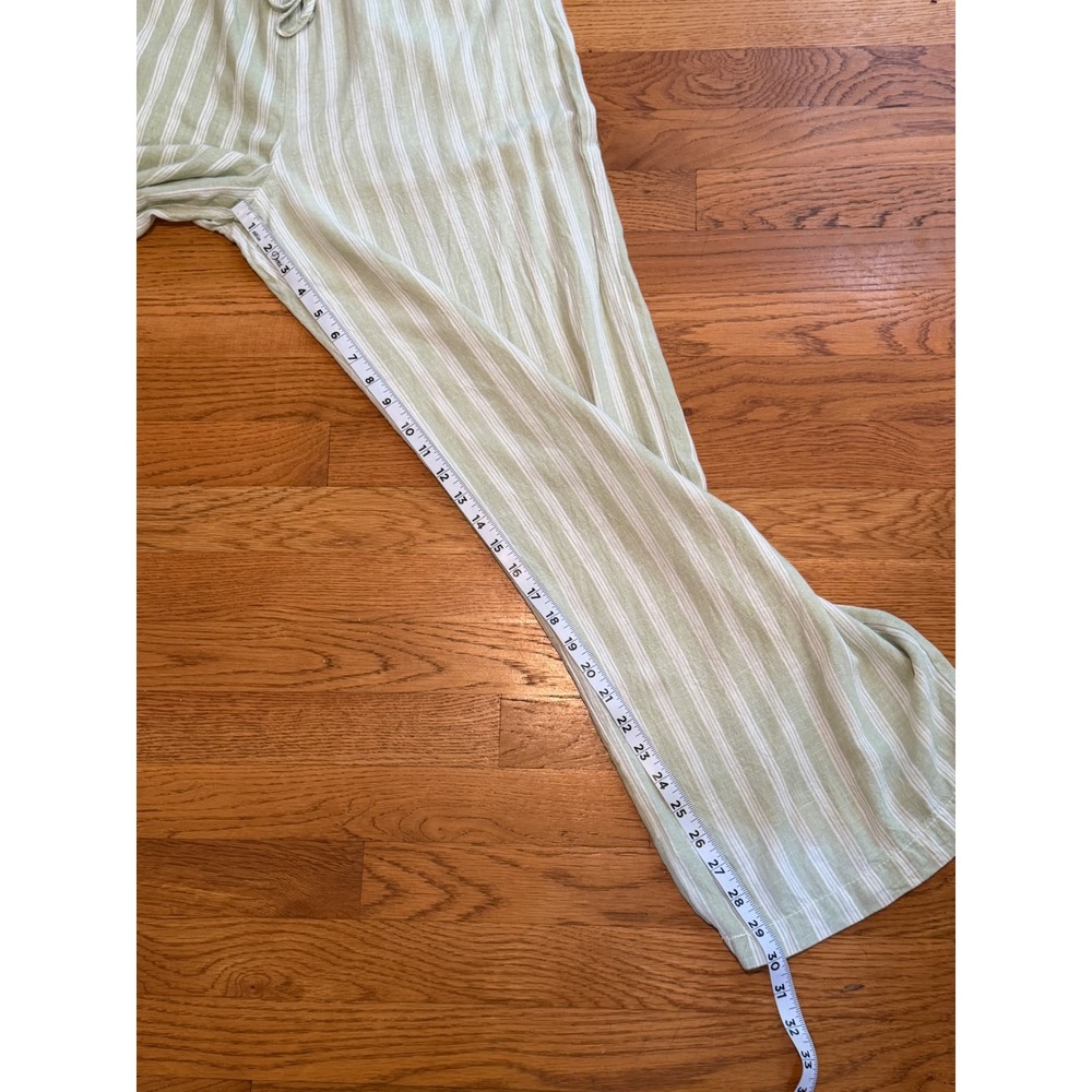 Cali 1850 Linen Blend Striped Wide Leg Pants Sage Green White Large - Picture 3 of 6